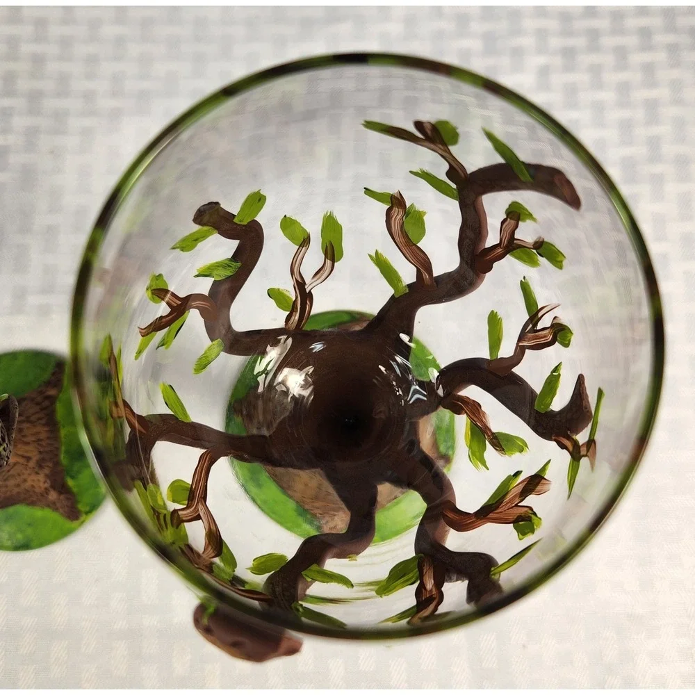 Unique Nature's Goddess Tree Of Life 3D Clay & Hand Painted Wine Glass Stemware